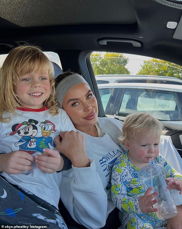 Skye is seen here with children Forest, five, and Bear, two.