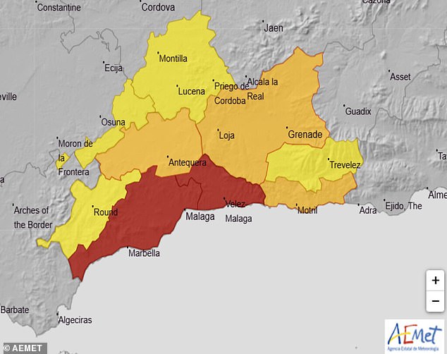 Yellow, orange and red warnings are issued in the surroundings of Malaga and Marbella