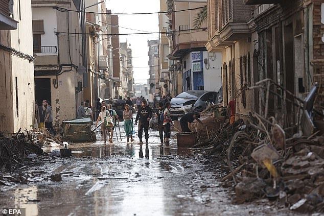 The warning for the Costa del Sol region comes after catastrophic flash flooding that killed more than 200 people in and around the east coast city of Valencia alone (pictured)