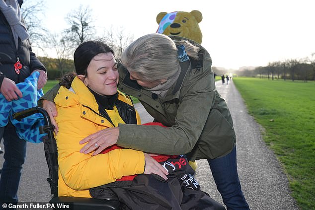 After the long walk for BBC's Children in Need, the Duchess was pictured hugging the 21-year-old.