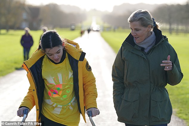 The warm interaction comes days after Sophie (pictured, right) was praised for how she interacted with children at Sunday's memorial service.