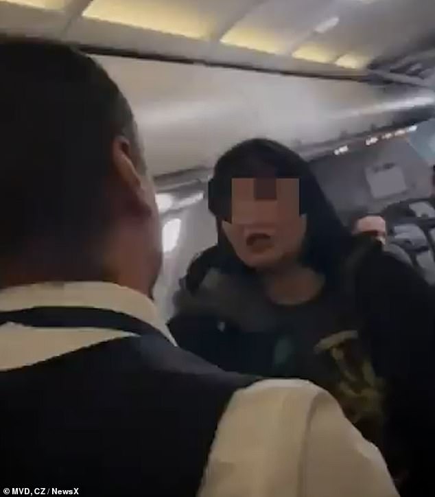 The mother can be seen attacking the cabin crew member on a flight from Moscow to Surgut in Russia on November 8.