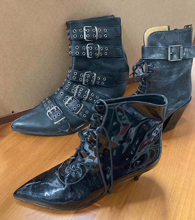 Boots you: A selection of buckled and patent leather heels were also on sale in the store.