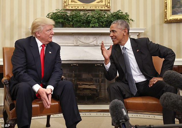 President Barack Obama, right, meets with President-elect Donald Trump in the Oval Office of the White House in November 2016.