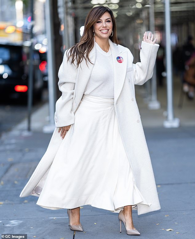 Longoria in New York on October 30 wearing a sticker that said 