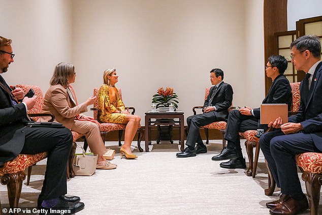 Queen Máxima of the Netherlands, in her capacity as Special Advocate to the United Nations Secretary-General for Financial Health (UNSGSA), meets with the Prime Minister of Singapore, Lawrence Wong, at the Istana presidential palace.