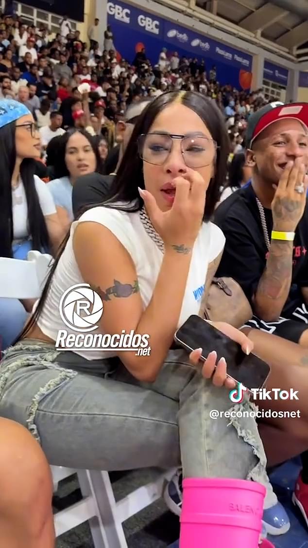 Yailin La Más Viral, 22 years old, whose real name is Jorgina Lulú Guillermo Díaz, photographed at the basketball game