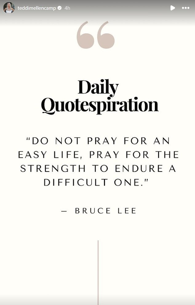 Earlier that same day, she posted an inspirational quote from Bruce Lee on her Instagram Story, which read: 