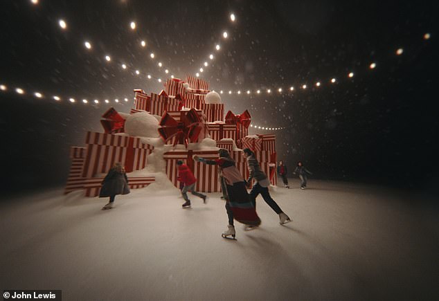 The ad is equally full of light-hearted moments, including the two sisters enjoying a skate on an ice rink (pictured) before bursting into laughter as they fall onto a couch.