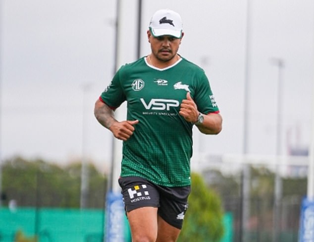 The NRL is taking steps to protect players undergoing tough pre-season training sessions on hot days (pictured Latrell Mitchell at Souths training this month)