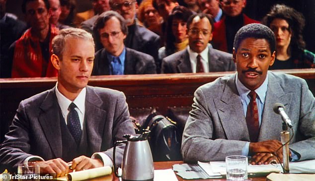 Macrinus marked the two-time Oscar winner's first bisexual role, and he played a lawyer who overcame his homophobia after winning a $5 million wrongful termination lawsuit for an AIDS-infected client (Tom Hanks) in the film Philadelphia. 1993 by Jonathan Demme.