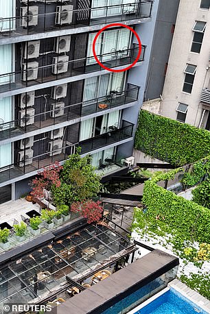 The balcony of the Buenos Aires hotel where he fell