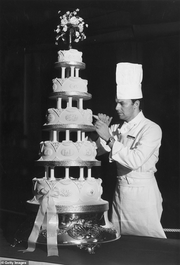 The couple's wedding cake reached 5 feet, 6 inches (as tall as Princess Anne) and included five tiers of brandy-soaked fruitcake.