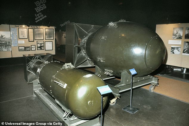 Replicas of the first atomic bombs, Little Boy, left, was the first nuclear weapon used in war, over Hiroshima, Japan, on the morning of August 6, 1945. Fat Man, right, was used on Nagasaki , Japan, on August 9. , 1945