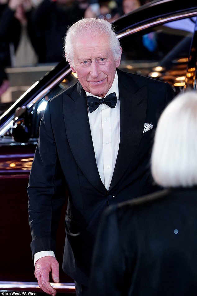 The royal spent his birthday eve watching the long-awaited blockbuster, hot on the heels of a glittering reception he and Camilla hosted to celebrate the film and TV charity's centenary.