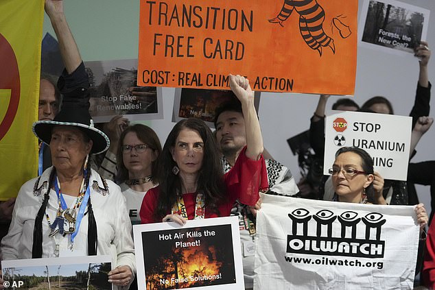 Activists participate in a demonstration today at the UN Climate Summit COP29