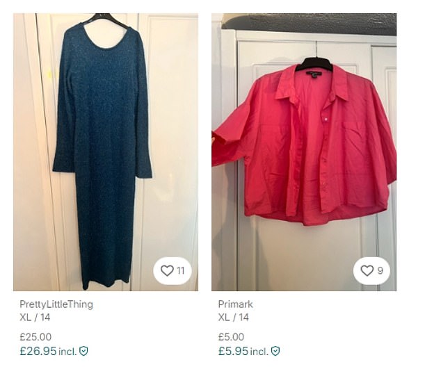 Polly uploaded a new size 14 Pretty Little Thing tinsel dress for £25 and a pink blouse from Primark