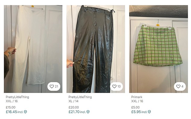 It also sells a Primark checked skirt for £5 and two pairs of PLT trousers for £20 and £25.