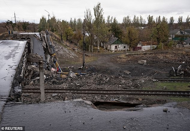 A view shows a destroyed bridge, amid Russia's attack on Ukraine, in the city of Pokrovsk in the Donetsk region, Ukraine, on November 4, 2024.