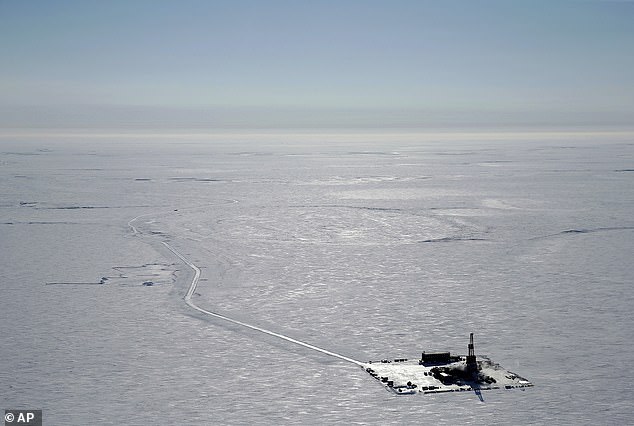 This 2019 aerial photo provided by ConocoPhillips shows an exploratory drill camp at the proposed site of the Willow oil project on Alaska's North Slope