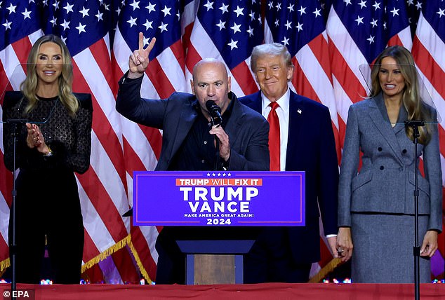 UFC boss Dana White was invited on stage at Trump's election celebrations at Mar-a-Lago.