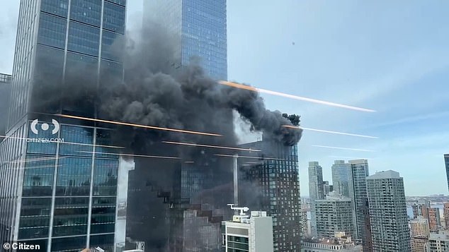 Witnesses filmed the fire from offices in downtown Manhattan