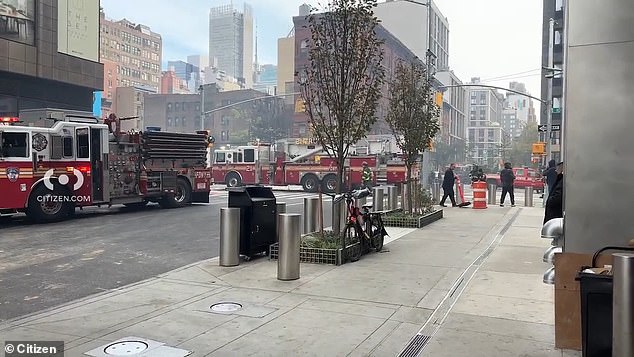 Firefighters rushed to the scene, at 10th Avenue and West 35th Street, after the fire broke out shortly before noon on Thursday