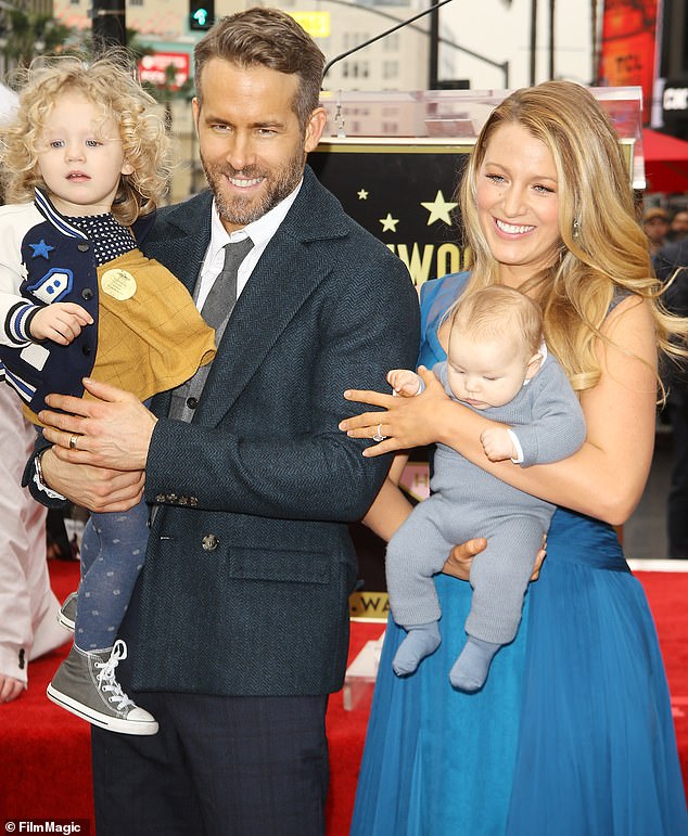 Blake and Ryan share daughters James, nine, Inez, eight, Betty, five, and son Olin, one; The couple is pictured with their two oldest children at Ryan's 2016 Hollywood Walk of Fame ceremony.