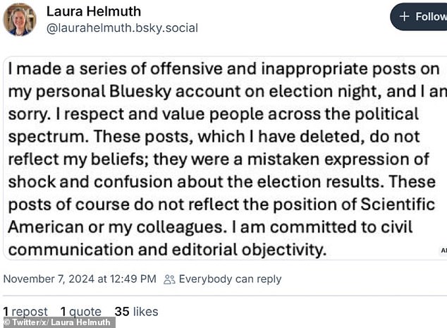 Helmuth humiliatingly apologizes for his 'offensive and inappropriate posts'