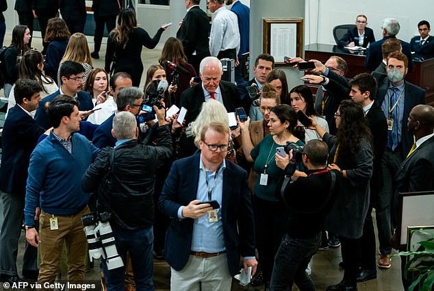 U.S. Senator John Cornyn, Republican of Texas, speaks to reporters on his way to a vote at the U.S. Capitol in Washington, DC, on November 14, 2024