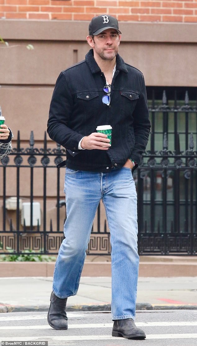 After dividing the internet with his win, the 45-year-old actor, best known for his role as Jim Halpert on NBC's The Office, was seen grabbing a cup of coffee on Thursday morning.