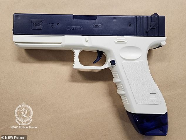 Virk allegedly waved the water gun (pictured) which looked very similar to a real gun.