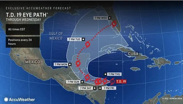 AccuWeather meteorologists predict the storm could hit the west coast of Florida on November 20 at 7:00 PM ET