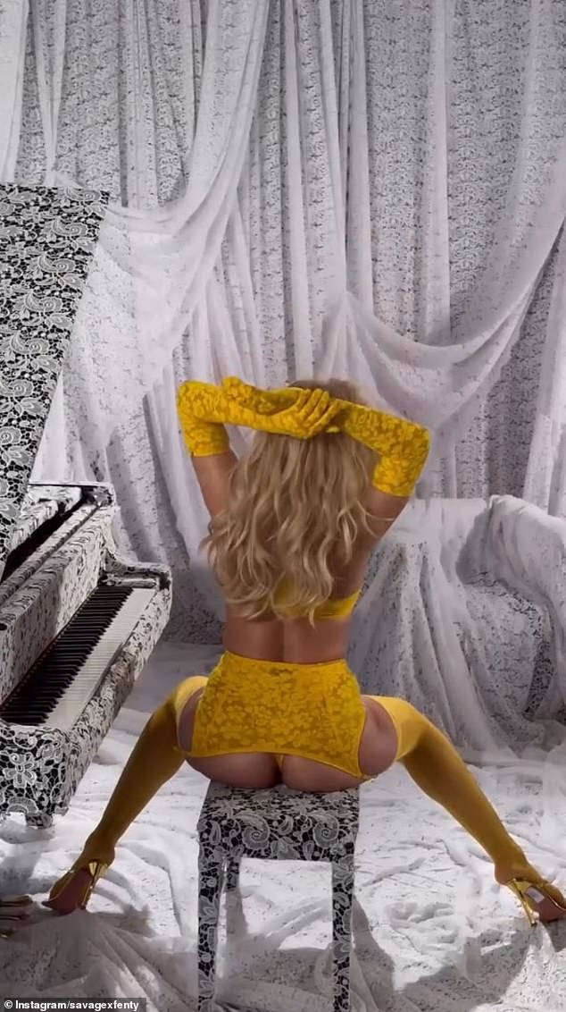 Uploaded to Instagram on Thursday, the clip showed the singer, 36, flaunting her curves in a yellow lace lingerie set from the brand's Lavish Lace collection.