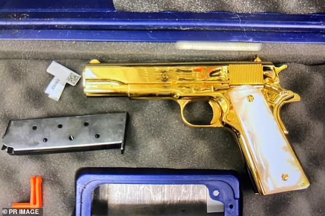 Australian Border Force officers discovered the Colt-45 style pistol (pictured) in his luggage.