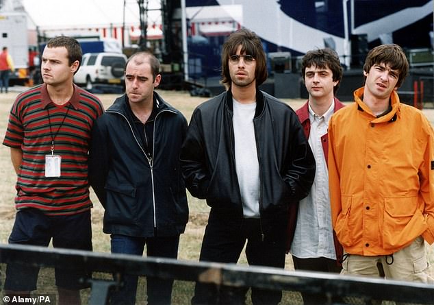 The Oasis line-up before their famous concerts at Knebworth in 1996 was (from left) Alan White, Paul 'Bonehead' Arthurs, Liam Gallagher, Paul 'Guigsy' McGuigan and Noel Gallagher.