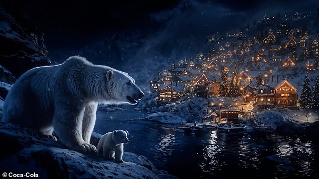 The trucks are seen driving past a village of jubilant spectators and even passing by a pair of polar bears.