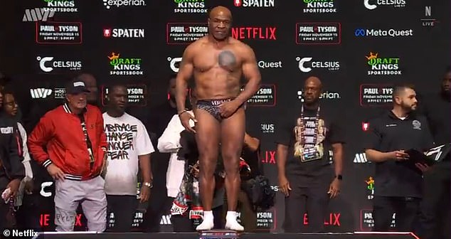 Tyson was seen grabbing his crotch while weighing in at Toyota Music Factory.