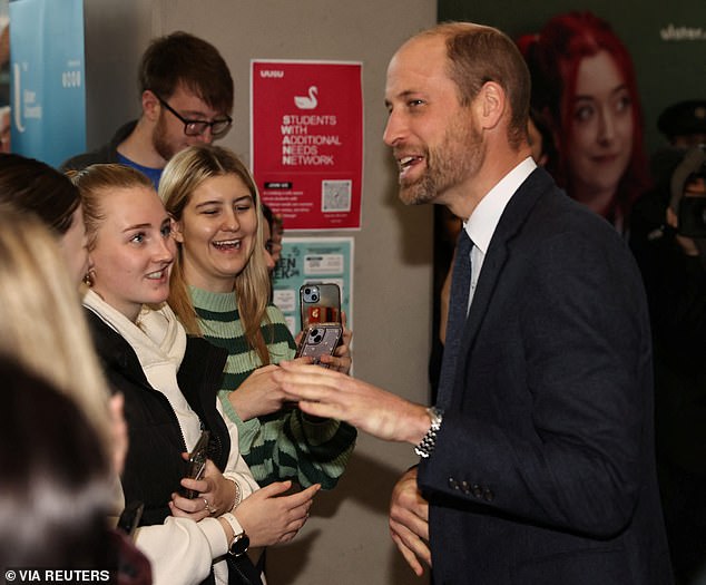 The royal traveled to the University of Ulster's Belfast City Campus Center and met young people set to enter the creative sector.