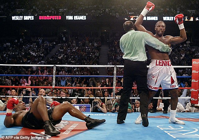 Lennox Lewis won a brutal fight against Tyson in Tennessee in 2002 after an eighth-round knockout.