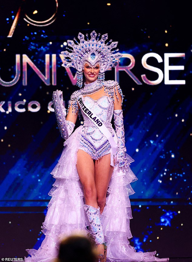 Miss Switzerland channeled a look reminiscent of Disney's Frozen as she adorned a sparkly corset with a ruffled skirt and gem-encrusted sleeves.