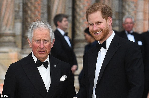 Prince Harry with his father Charles at the Natural History Museum in London in April 2019