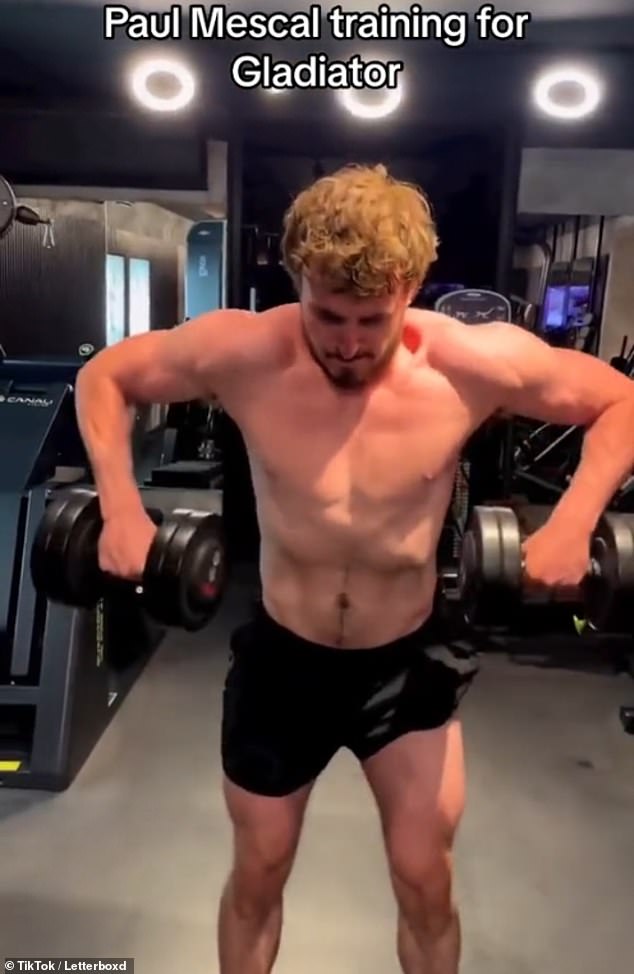 Earlier this year, footage of Mescal's Gladiator workout circulated widely on TikTok and showed the actor doing dumbbell shoulder raises for a solid 23 seconds.