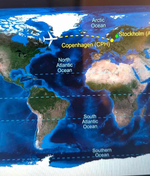 Solstad shared an image of his monitor after it began showing his flight diverting to Copenhagen due to turbulence.