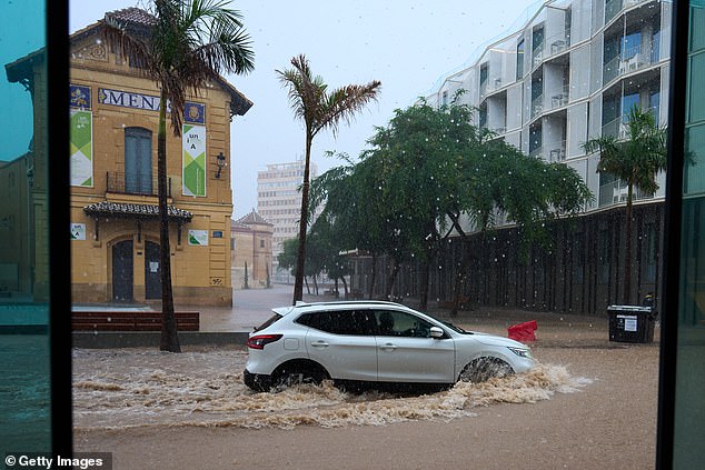 A general view during a strong storm near the El Perchel neighborhood on November 13, 2024 in Malaga