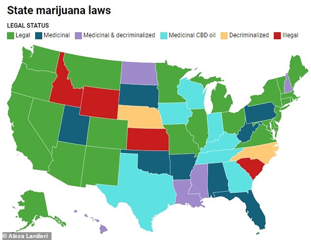 Recreational marijuana is legal in 24 states, although others have legalized it for medicinal purposes only.