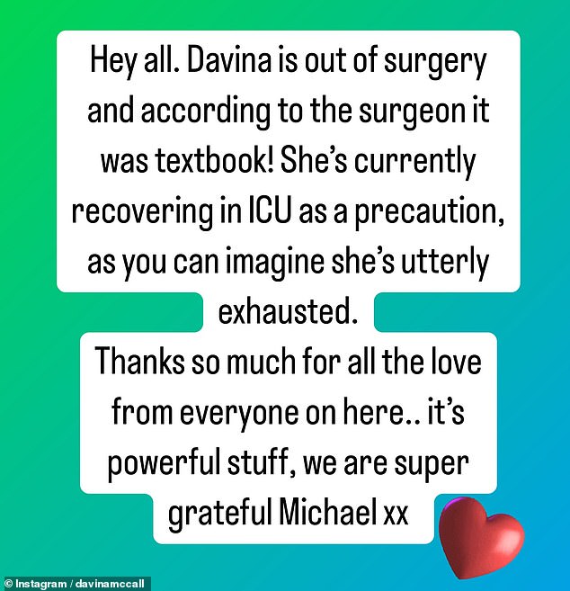 Sharing a health update after his surgery, Michael said the operation was 