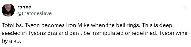 Most fans in the comments dismissed the idea that Tyson would agree to lose beforehand.