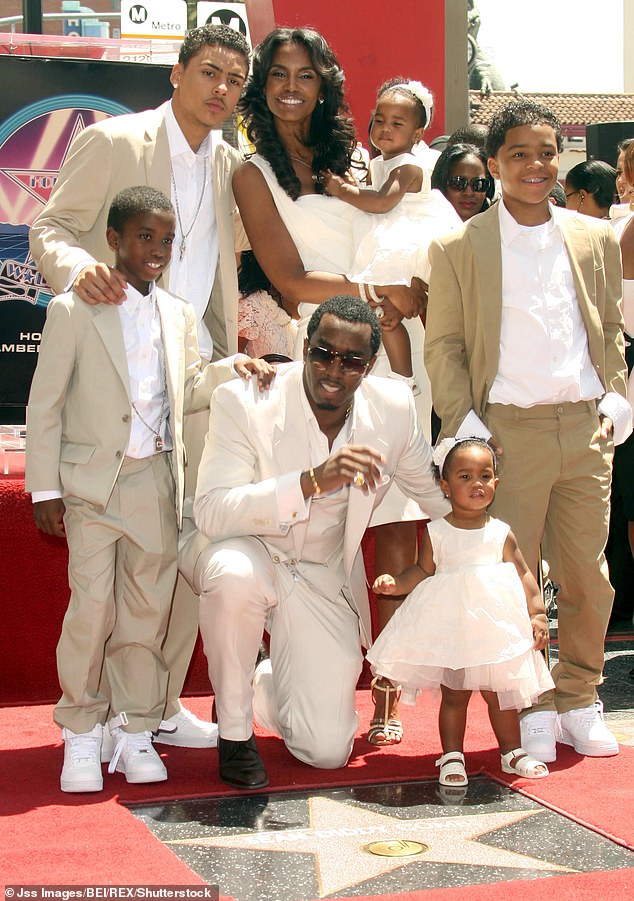 Kim Porter, who died in 2018 at age 47, was the mother of Diddy's children Christian 'King' Combs and twins Jessie and D'Lila; They are photographed with some of their other children in 2008.