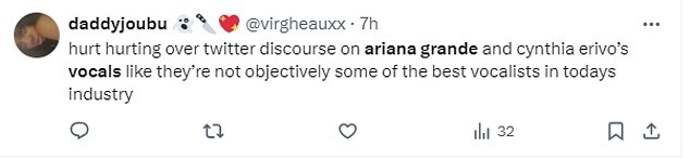 One X user described Ariana and her co-star, Cynthia Erivo, as 